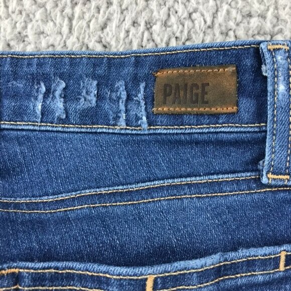 PAIGE Womens Size 27 Skyline Skinny Distressed Raw Hem Stretch Denim Jeans - Picture 6 of 16